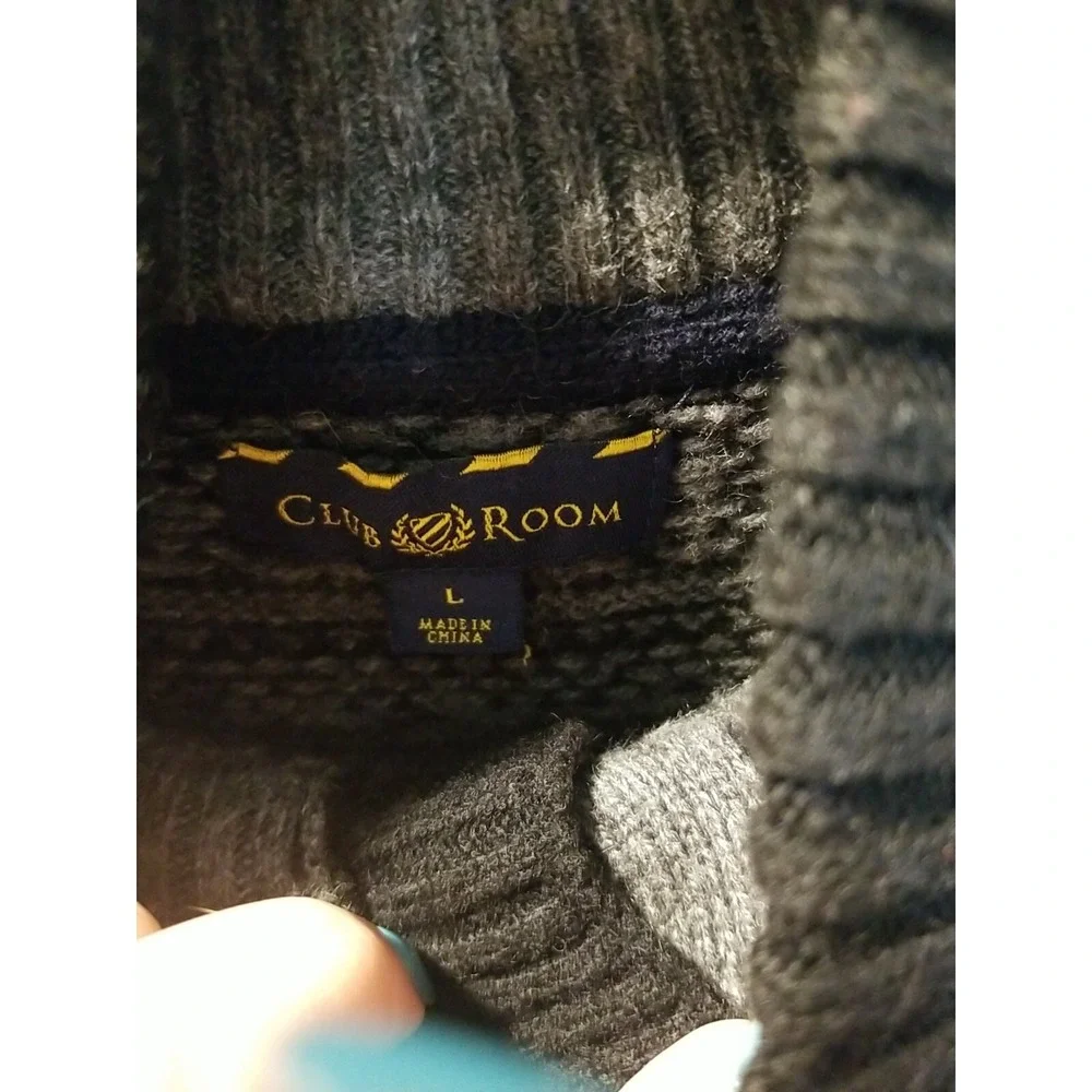 Club  Room Mens‎ L Wool  Blend Black Gray Red Fair Isles Button Pullover Sweater